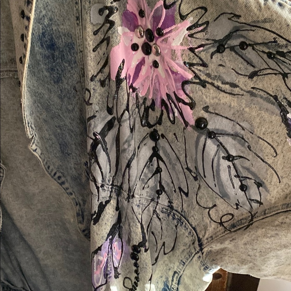 Vintage 90s one of a kind oversized denim jacket with hand painted embellished - Picture 16 of 16